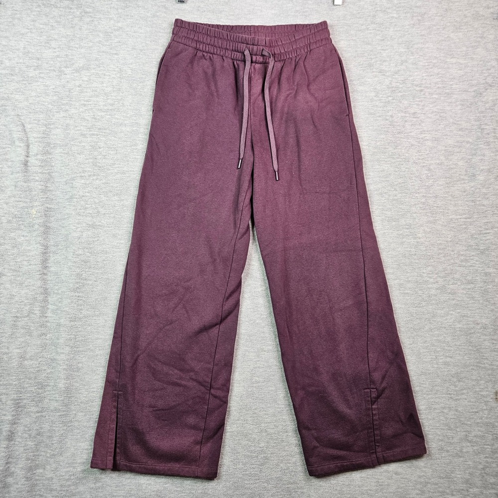 Beyond Yoga Women Plum Burgundy Wide Leg Drawstring Sweatpants Side Slit Small
